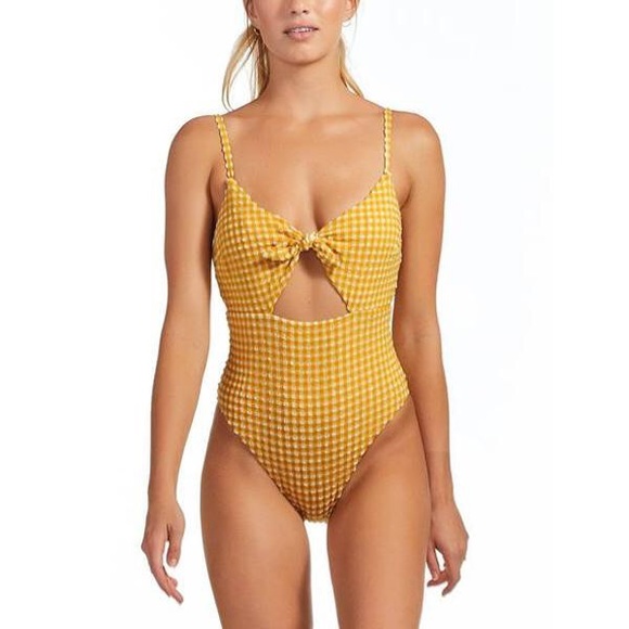 Vitamin A Tie Front One Piece Marigold - Picture 1 of 5